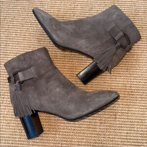 L.K.Bennett Gray Suede Ankle Boots w/Tassel Accent Sz 7